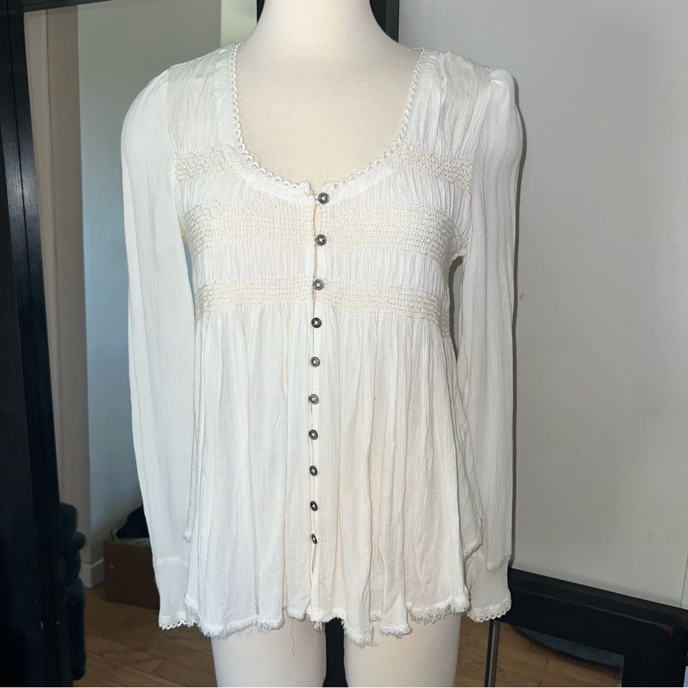 Free People Bluebird Gauze Babydoll Flowy Whimsical Fairycore Top XS